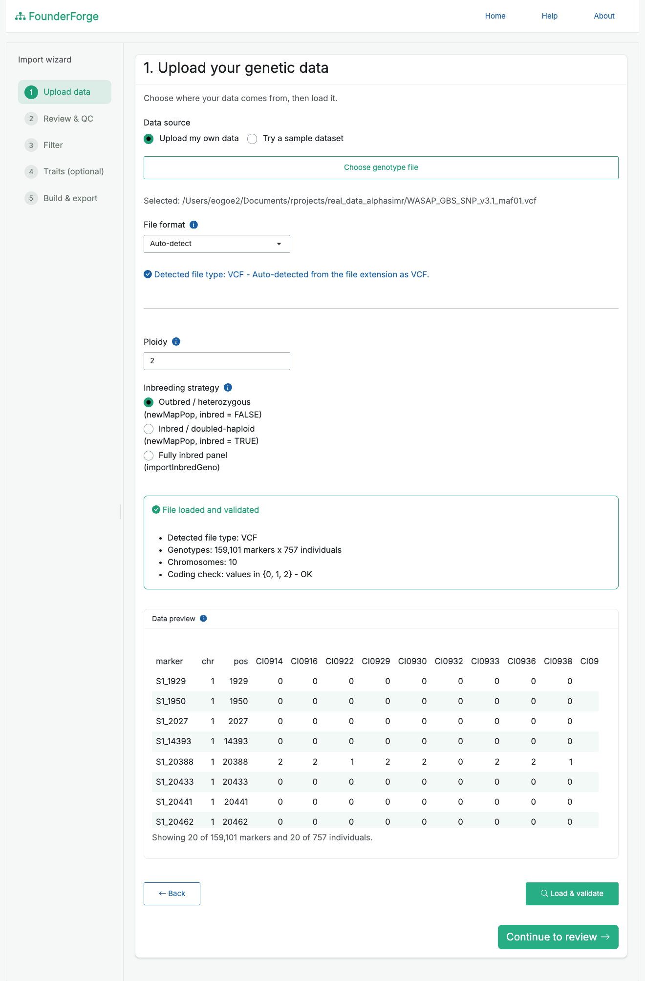 Upload and validate step
